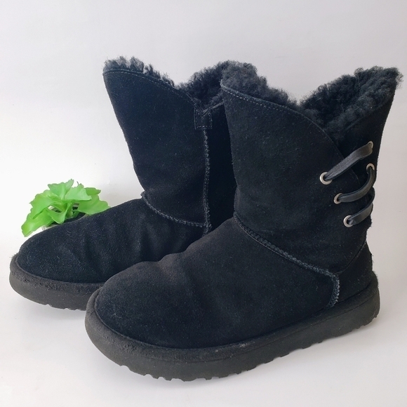UGG Black Constantine Classic Boot Black Suede Shearling Boots Size 6 - Picture 3 of 8